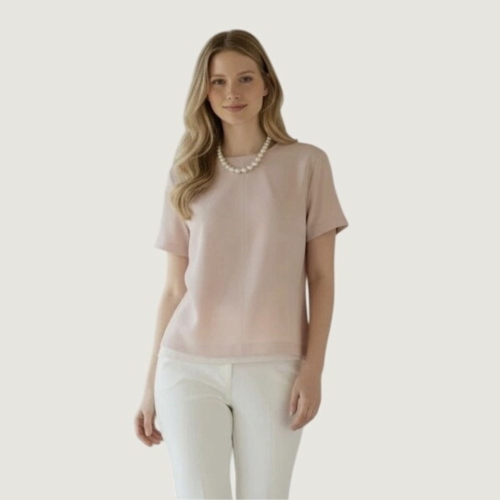 Spanx The Perfect Funnel Top Womens Large Pink Short Sleeve Minimalist Office